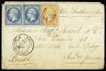 2 x 20c + 40c Empire dentelé sur lettre frappée du