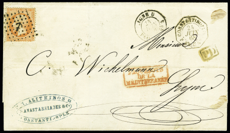 40c orange obl. ancre sur lettre frappée du cachet
