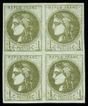 1c olive-bronze. Bloc de 4. paire supérieure *. TB