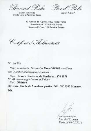 80c rose. Bande de 5 en 2 parties. Obl GC 2387 Monaco.