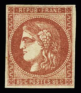 80c groseille foncé. Nuance exceptionnelle. TB. R