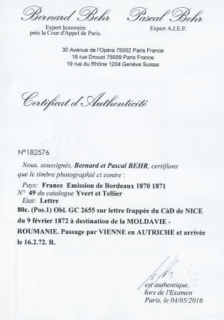 80c (Pos. 1) Obl. GC 2655 sur lettre frappée du CàD