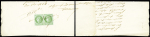 5c vert-jaune s/ azuré. Paire s/ document d'Alger