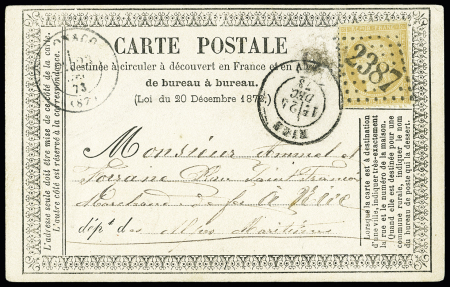 15c Cérès 71. Obl GC 2387. Sur carte postale frappée