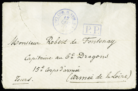 Lettre en franchise frappée du cachet bleu "COR. D.
