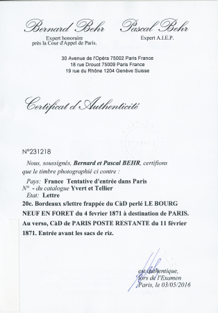 20c Bordeaux s/lettre frappée du CàD perlé LE BOURG