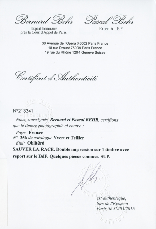 Pour Sauver La Race. Double impression sur 1 timbre
