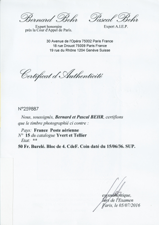 50f burelé. Bloc de 4 CdF. CD du 15/06/36. SUP