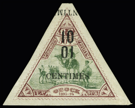 10c s/50f lilas-brun et vert. Double surcharge dont