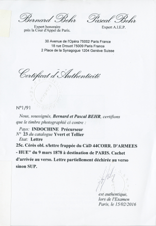 Précurseur. 25c Cérès obl. s/lettre frappée du