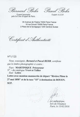 Précurseur. Lettre avec mention manuscrite de départ