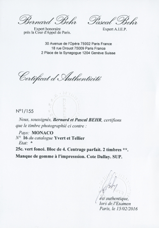 25c vert foncé. Bloc de 4. Centrage parfait. 2 timbres