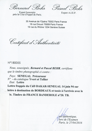 Précurseur. Lettre frappée du CàD DAKAR-SENEGAL