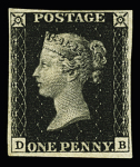 1840 1d Black DB, plate 6, mint with original gum, (S.G. Spec. AS41) superb