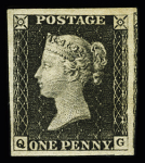 1840 1d Black QG, plate 8, mint with original gum, superb (S. G. Spec. AS46), cert.