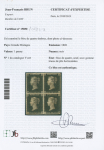 1840 1d Black H-D/H-E/I-D/I-E, plate 4, in BLOCK OF FOUR, mint with original gum, (S.G. Spec. AS23). light traces of horizontal creases and small faults, very fine and rare multiple, cert.