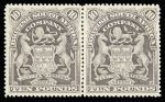 1898-1908 10£ Violet and £5 Deep blue, both values in unused pairs, very fine and rare, cert. 