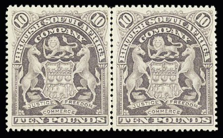 1898-1908 10£ Violet and £5 Deep blue, both values in unused pairs, very fine and rare, cert. 