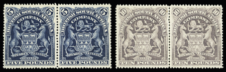1898-1908 10£ Violet and £5 Deep blue, both values in unused pairs, very fine and rare, cert. 