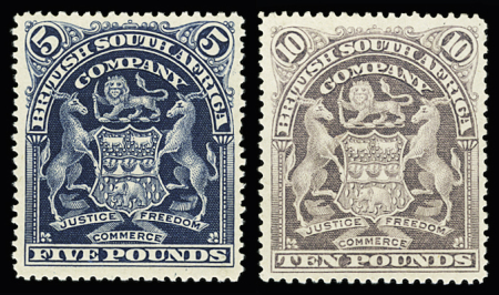 1898-1908 10£ Violet and £5 Deep blue, both values unused, very fine and rare, cert.