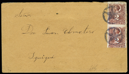 1883, Chile used in Peru, 1878-99 Chile 2c carmine tied by PICA cds on envelope to IQUIQUE, arrival bs dated MAY 9 1883, very fine