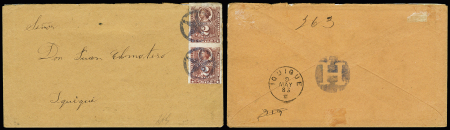 1883, Chile used in Peru, 1878-99 Chile 2c carmine tied by PICA cds on envelope to IQUIQUE, arrival bs dated MAY 9 1883, very fine