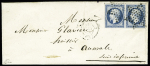 25c bleu. Paire s/lettre obl. étoile à destination