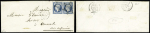 25c bleu. Paire s/lettre obl. étoile à destination