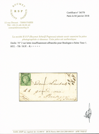 N° 2 15c vert obl. étoile avec une taxe 1 décime