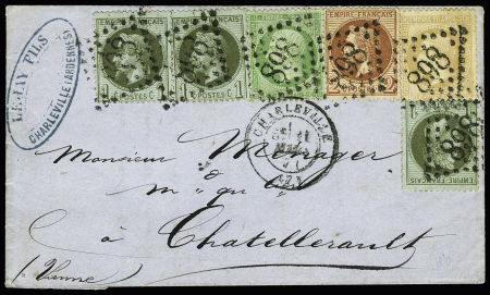 N° 20+25 (x3)+26+28 obl. GC 898 sur lettre de Charleville