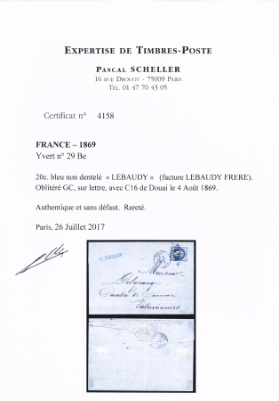 N° 29Be 20c Lauré NON DENTELE LEBAUDY sur lettre