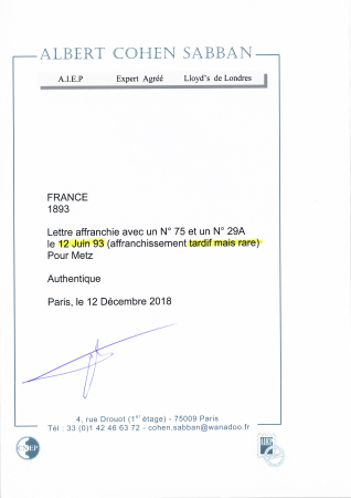 N° 29A +75 sur lettre de Longuyon (Meurthe et Moselle)