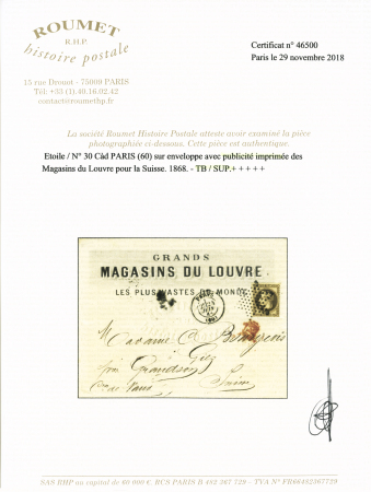 N° 30 obl. étoile sur enveloppe avec publicité imprimée