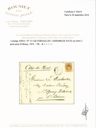 N° 31 obl. ASNA sur lettre avec càd Versailles Assemblée