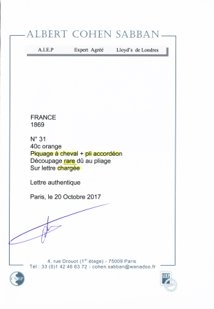 N° 31 avec variétés Piquage à cheval et pli accordéon