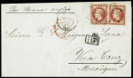 N° 32 en paire (un déf.) sur lettre en double port