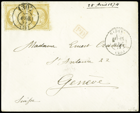N° 59 15c bistre en paire obl. càd bureau de passe