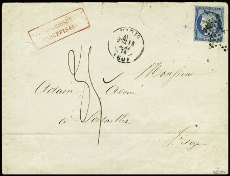 N° 23 25c bleu obl. étoile sur lettre de Paris 18.05.74