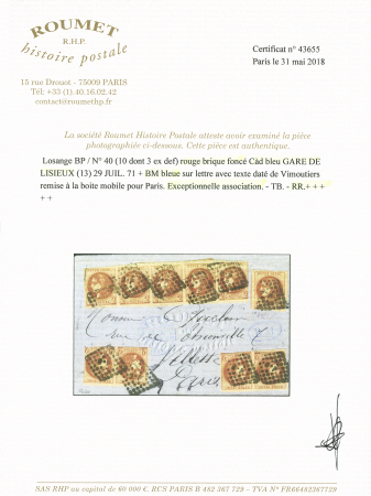 N° 40Bf 2c rouge-brique foncé, dix exemplaires (dont