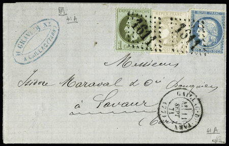 N° 41A (rare sur lettre) +25+37 sur lettre de Gaillac du Tarn