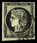 N° 3 20c noir obl. T15 du 1er janvier 1849, TB. Signé