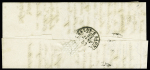 N° 4 25c bleu obl. grille sur lettre avec cursive