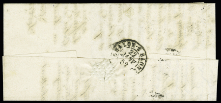 N° 4 25c bleu obl. grille sur lettre avec cursive