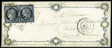 N° 4 25c bleu (x2) sur magnifique Valentine de Paris