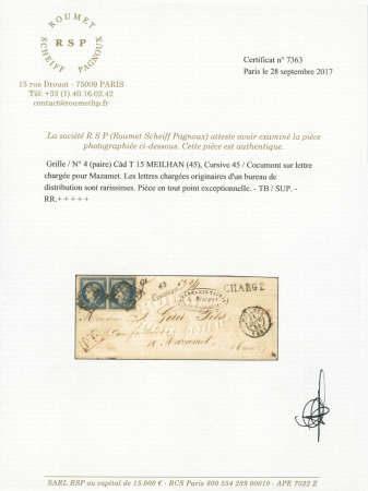 N° 4 25c bleu en paire sur lettre chargée avec cursive