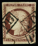 N° 6b 1F carmin foncé, déf., avec rarissime cachet