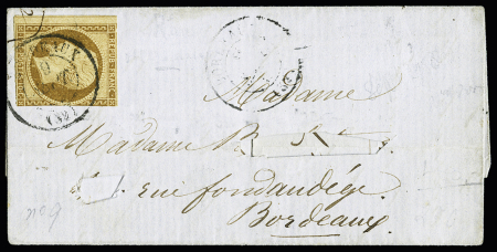 N° 9 10c bistre-jaune, déf., avec rarissime oblitération