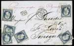 N° 10 25c bleu x6 sur lettre de Bordeaux 1853 pour
