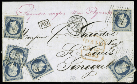 N° 10 25c bleu x6 sur lettre de Bordeaux 1853 pour