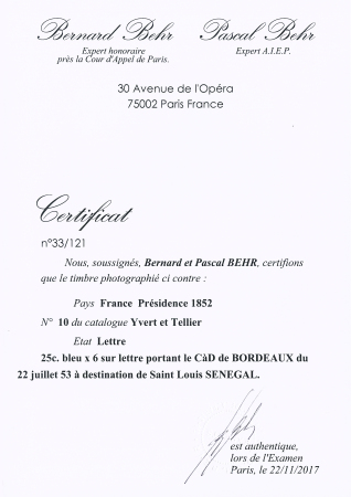 N° 10 25c bleu x6 sur lettre de Bordeaux 1853 pour